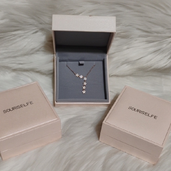 NIB Rose Gold Over 925 Sterling Silver Dazzling Drop Star Cluster Necklace W Box - Picture 3 of 14